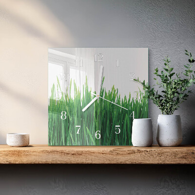 Glass clock square Grass