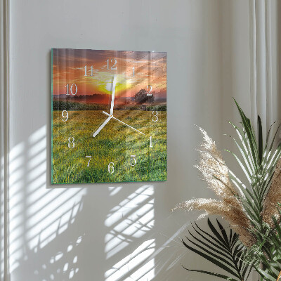 Square wall clock Meadow landscape