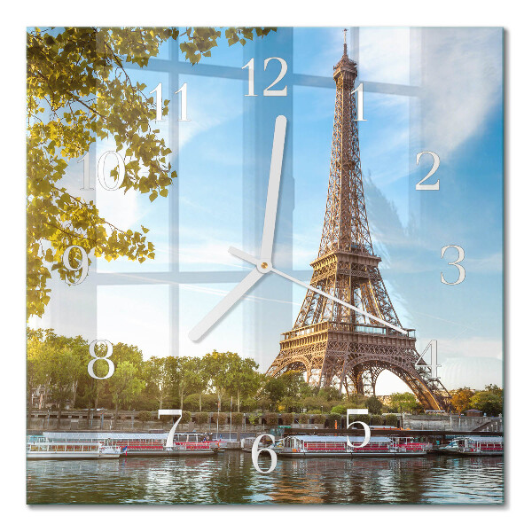 Glass clock square Eiffel tower paris