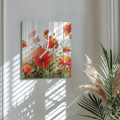Glass wall clock square Poppies