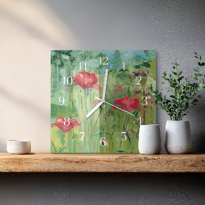 Glass wall clock square Poppies