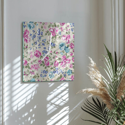 Glass clock square Roses
