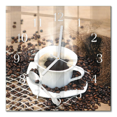 Glass clock square A cup of coffee