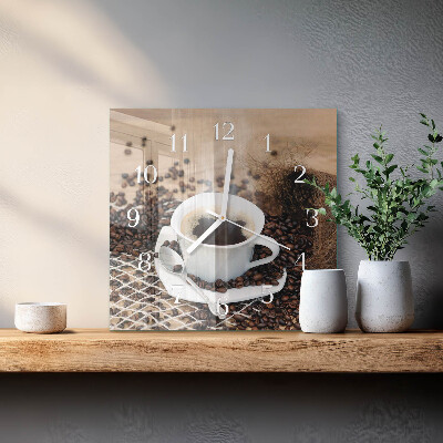 Glass clock square A cup of coffee