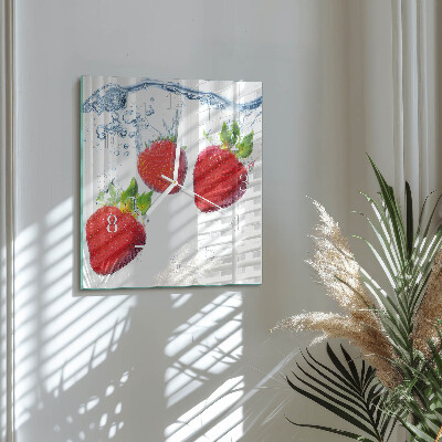 Glass wall clock square Strawberries