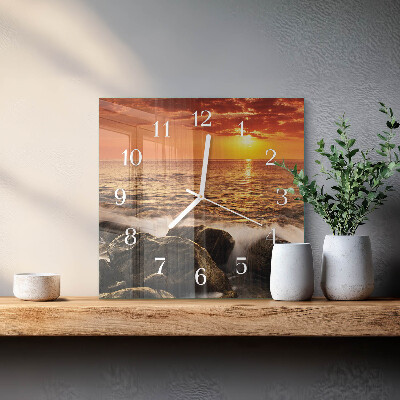 Glass wall clock square Sunset