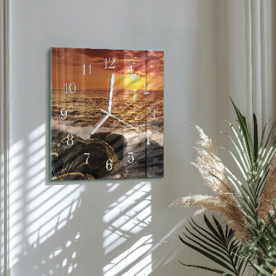 Glass wall clock square Sunset