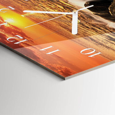 Glass wall clock square Sunset