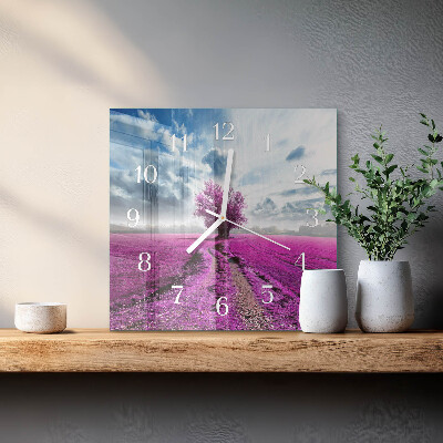 Glass wall clock square Field