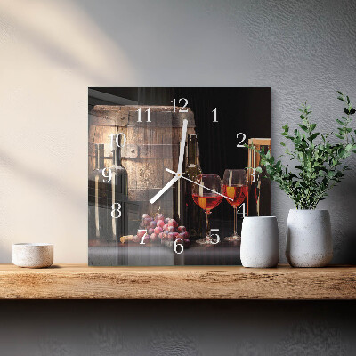 Glass clock square A barrel of wine