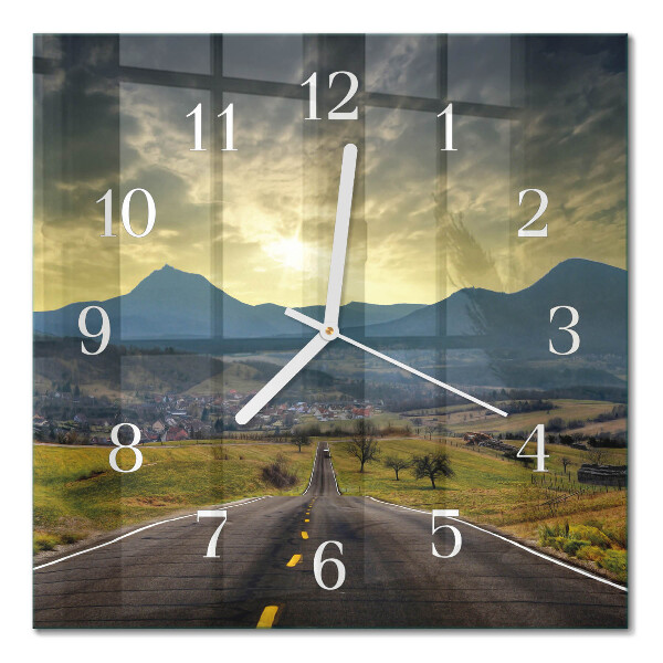Glass wall clock square Mountain path