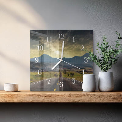 Glass wall clock square Mountain path