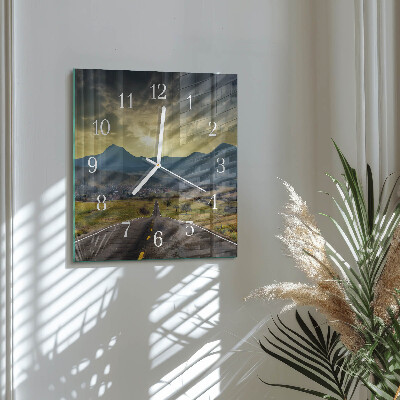 Glass wall clock square Mountain path