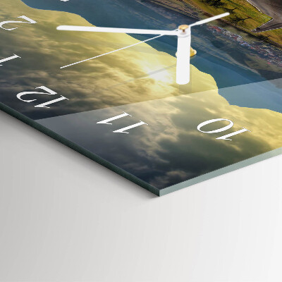 Glass wall clock square Mountain path