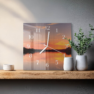 Glass wall clock square Sunset