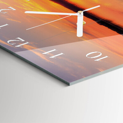 Glass wall clock square Sunset
