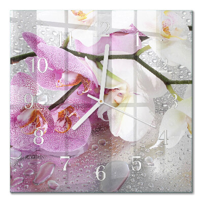 Glass wall clock square Orchid