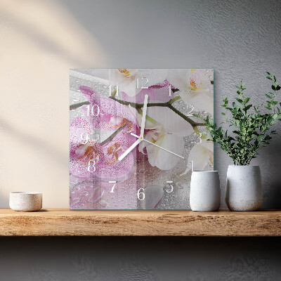 Glass wall clock square Orchid