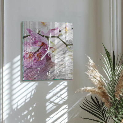 Glass wall clock square Orchid