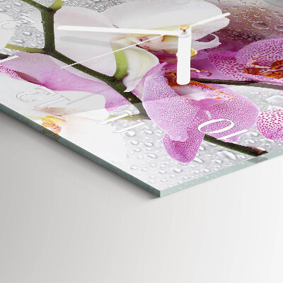Glass wall clock square Orchid