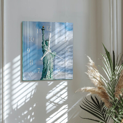 Glass wall clock square Statue of liberty