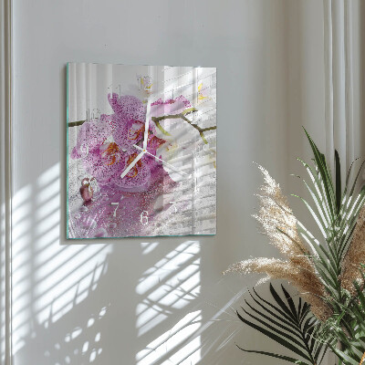 Glass clock square Orchid