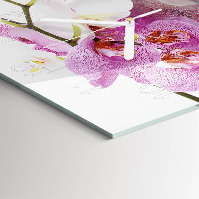 Glass clock square Orchid