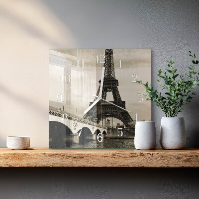 Glass wall clock square Paris