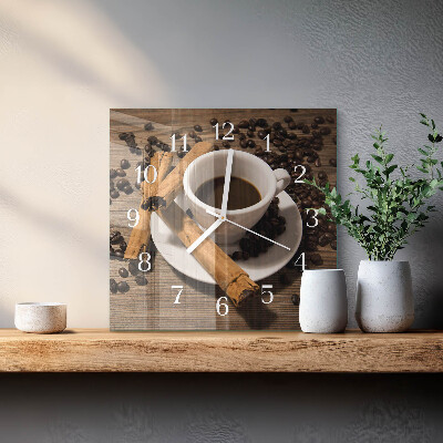 Glass wall clock square Cinnamon coffee