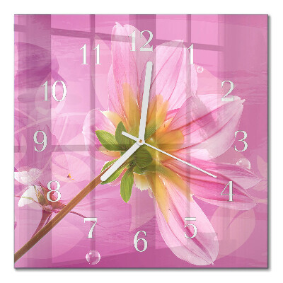 Glass clock square Flower