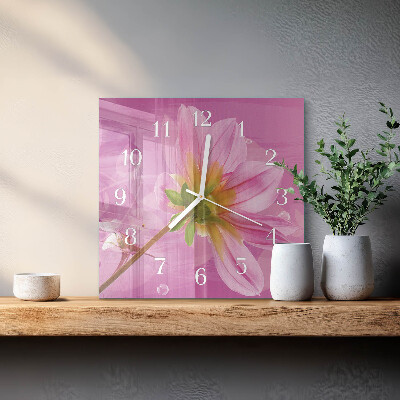 Glass clock square Flower
