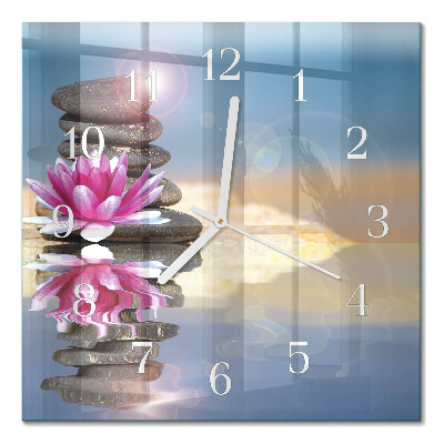 Glass wall clock square Stones in the water