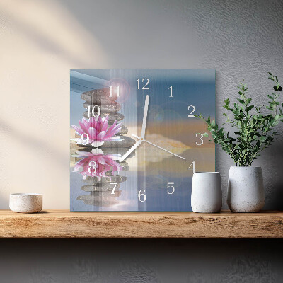 Glass wall clock square Stones in the water