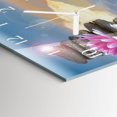 Glass wall clock square Stones in the water