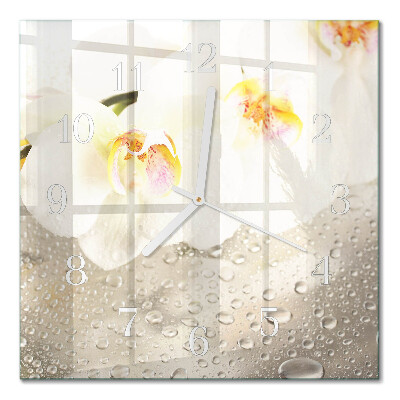 Glass wall clock square Orchid