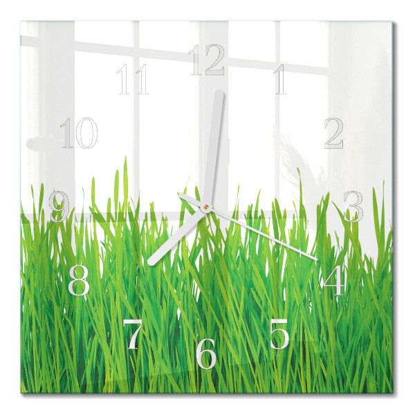 Glass clock square Grass