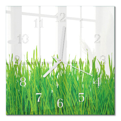 Glass clock square Grass