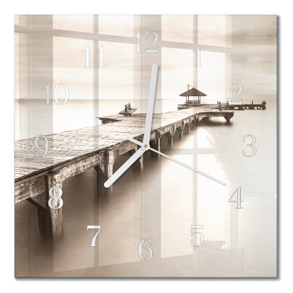 Glass wall clock square Wooden bridge