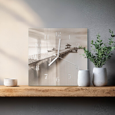 Glass wall clock square Wooden bridge