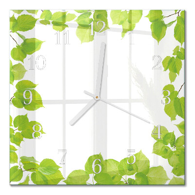 Glass wall clock square Leaves