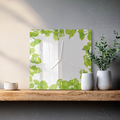 Glass wall clock square Leaves