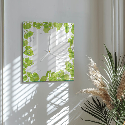 Glass wall clock square Leaves