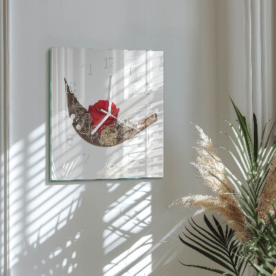 Glass clock square Rose