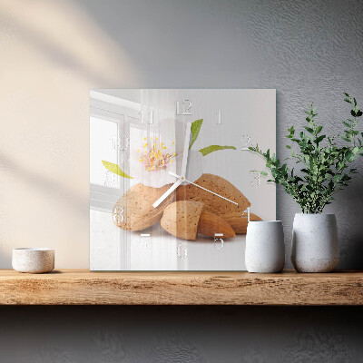 Glass wall clock square Almonds
