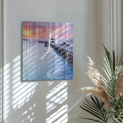 Square wall clock Wooden bridge