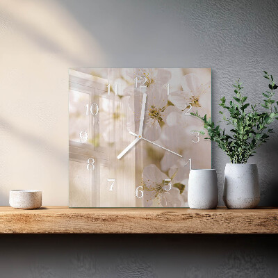 Glass wall clock square Flowers