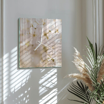 Glass wall clock square Flowers