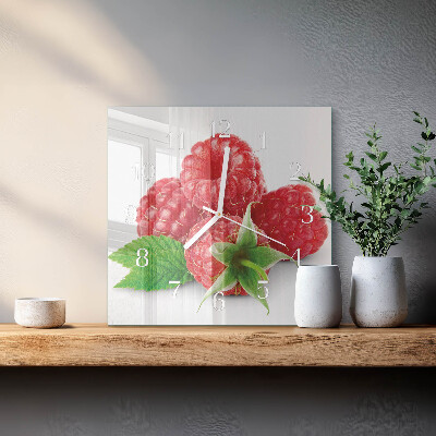 Glass wall clock square Raspberries