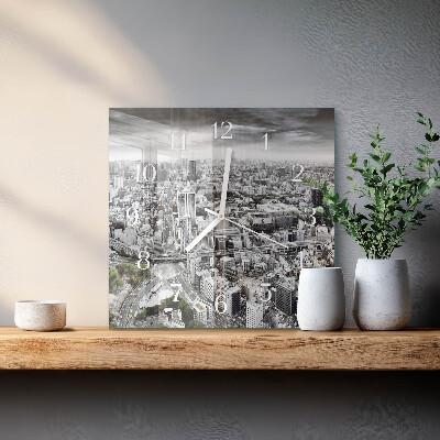 Glass wall clock square City