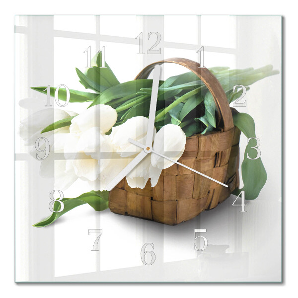Square wall clock Basket of tulips
